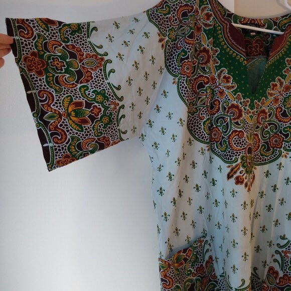 Vintage Jamaican Dashiki Tunic Shirt Size Large Pockets Hippie Boho Blue - Picture 5 of 13